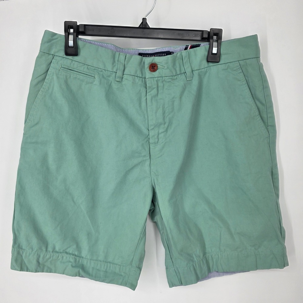Tommy Hilfiger Mens Mint Green Custom Fit Cotton Chino Shorts Size 34 Preppy